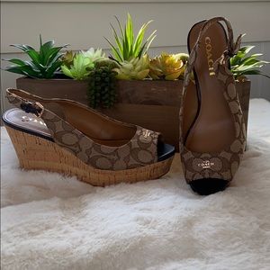 Coach Monogram Cork Wedges